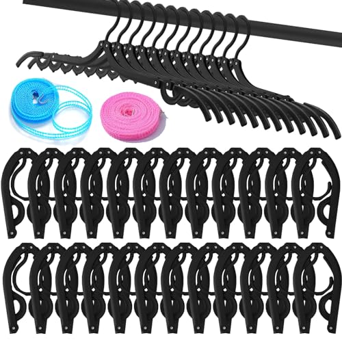 24PCS Travel Hangers,Portable Folding Clothes Hangers,with Clotheslines