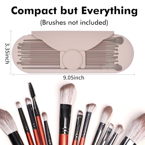 Travel Silicone Makeup Brush Holder with Cleaning Pad and Magnetic Closure - color: Khaki