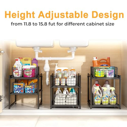Under Sink Organizer, 2-Tier Pull Out Cabinet Organizer - color: Black