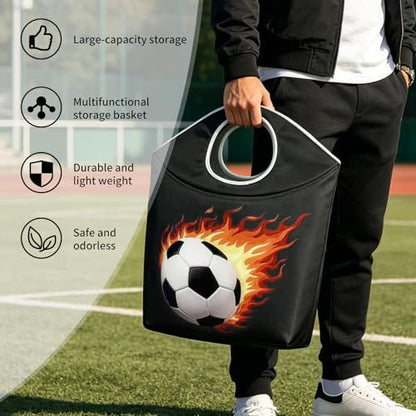 47L Collapsible Laundry Hamper with Soft Handles，Laundry Tote - color: Football-2, size: 17"L x 9.5"W x 18"H