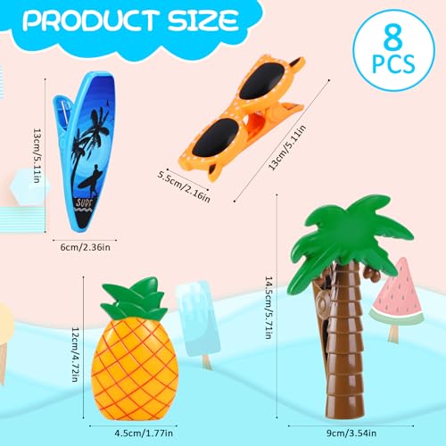 8 Pcs Beach Towel Clips, Towel Clips for Chair Cruise Beach Chair Clips Pineapple Clothes Pins Surfboard Sunglasses Beach Towel Holders Colorful Towel Clips for Chairs Cruise Patio Beach Pool Home - color: Style D-8 Pcs