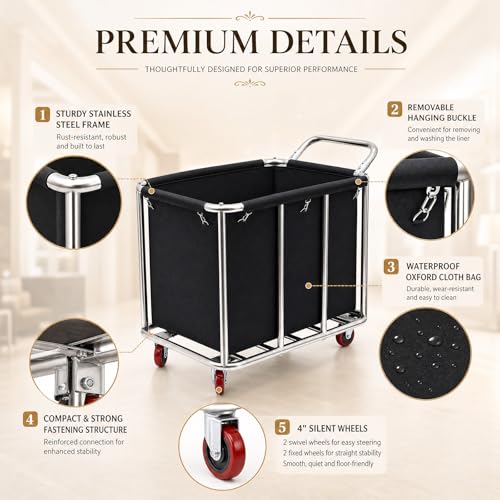 DaisyInner 12 Bushel 420L Laundry Cart 400lb Capacity Stainless Steel