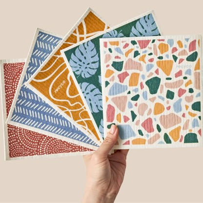 RECYCO Swedish Dishcloths for Kitchen | 5 Pack Urban Boho Terrazzo Washable Dish Rags | Cellulose Reusable Cleaning Paper Towels | Absorbent Counter Dish Cloth Sponge Kitchen Wipes, 8" L x 7" W - color: Urban Boho Terrazzo-5 Pack