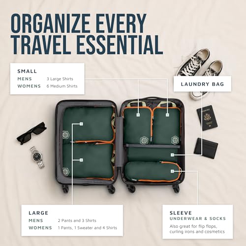 TRIPPED Travel Gear Compression Packing Cubes for Carry-On Travel 6-Pack - color: Green and Orange, size: 6 Piece