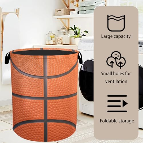 Basketball Laundry Basket with Handles - Extra Large Foldable Hamper for Bathroom/Laundry/Bedroom/Dorm, Washable Fabric Storage Bin - color: Basketball