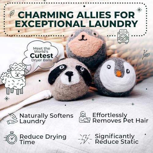Chemical Free & Baby Safe! Reusable Wool Dryer Balls XL 6-Pack - Reduces Static, Cuts Dry Time, & Softens Naturally - color: Penguin & Friends
