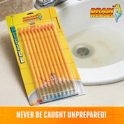 FlexiSnake Drain Weasel Refill for Sink Snake Hair Clog Remover, 10 Pack