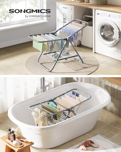 SONGMICS Clothes Drying Rack, Free-Standing Indoor Airer - color: Dove Gray
