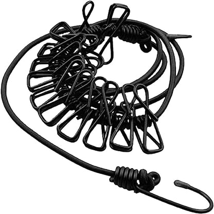 ALINNA Black Retractable Portable Clothesline, Windproof Travel Clothesline with 12 Clothespins for Indoor Laundry Drying, Outdoor Camping Accessories