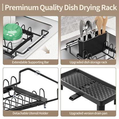 Expandable Over Sink Dish Rack, Small Dish Drying Rack with Drip Tray - color: Deepblack