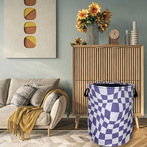 Purple Checkerboard Laundry Basket Oxford Cloth Hamper 18.9"x16.5" - color: Elegant Purple Checkerboard Pattern