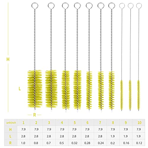 CiaraQ Bottle Cleaning Brushes, 8 Inch Nylon Tube Brush Set - color: Yellow, size: 8.0 Inch (10pcs)