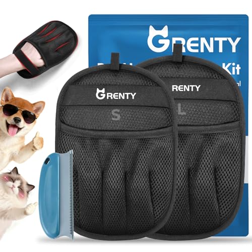 GRENTY 2 PCS Pet Hair Removal Glove for Dogs & Cats, Upgraded Five-Finger Electrostatic Pet Hair Remover, Pet Hair Removal Tool for Clothing, Carpets, Sofa Gaps, and Car Seat - color: 2PCS-Black