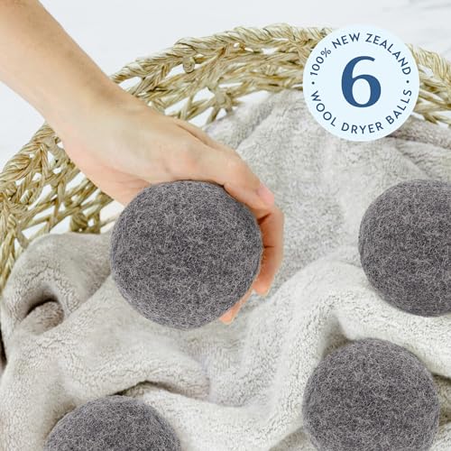 ELYN Wool Dryer Balls 6-Pack - XL, 100% New Zealand Wool, Reusable and Handmade. Fragrance-Free, Natural Fabric & Laundry Softener, Reduce Wrinkles, Static and Drying Time (Grey) - color: Grey