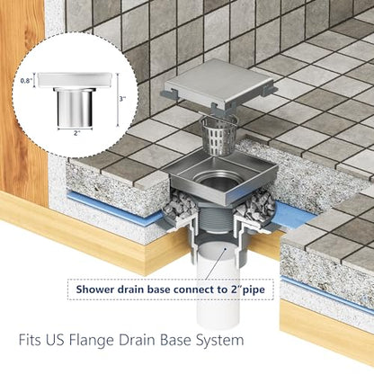 Neodrain 6" Brushed Square Shower Drain with Quadrato Pattern Grate - color: Brushed, size: 6 In