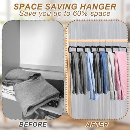 Pants Hangers Space Saving, 30 Pack Velvet Hangers for Closet with 30 Hooks, Strong Durable Non Slip Slim Clothes Hanger, Ultra Soft Flocked Hanger for Pants, Shirts, Bra, Shorts (Black) - color: Black
