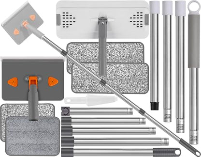 Mops for Floor Cleaning with 57" Long Handle, Baseboard Cleaner Tool with 84" Handle, 2 Reusable Pads, Wet and Dust Mopping for Hardwood, Laminate, Tile Floor, Skirting Board, 7Pcs Gray - size: 7Pcs