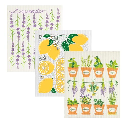 Wet-It! Swedish Dishcloth Reusable Towel Set for Kitchen | Biodegradable Absorbent Cleaning Washcloths for Dishes, Household Surfaces | Washable, & Quick Drying | 3 Pack - (Herb, Lavender, Citrus) - color: 3 Pack Garden Set
