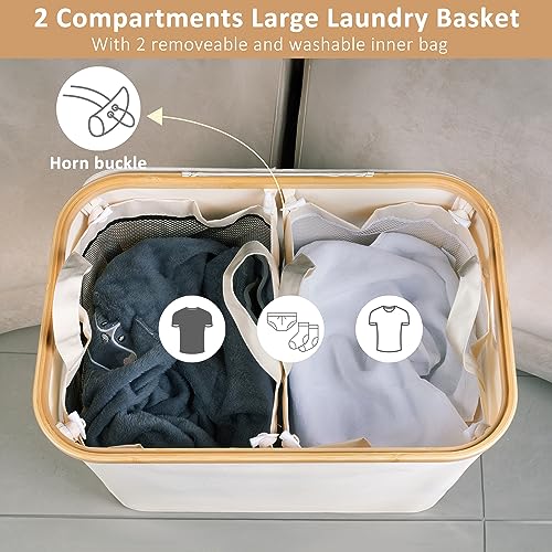 IEGrow Laundry Hamper with Lid,150L Laundry Basket with 2 Mesh Bags,Beige - color: Beige, size: 150L