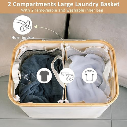 IEGrow Laundry Hamper with Lid,150L Laundry Basket with 2 Mesh Bags,Beige - color: Beige, size: 150L