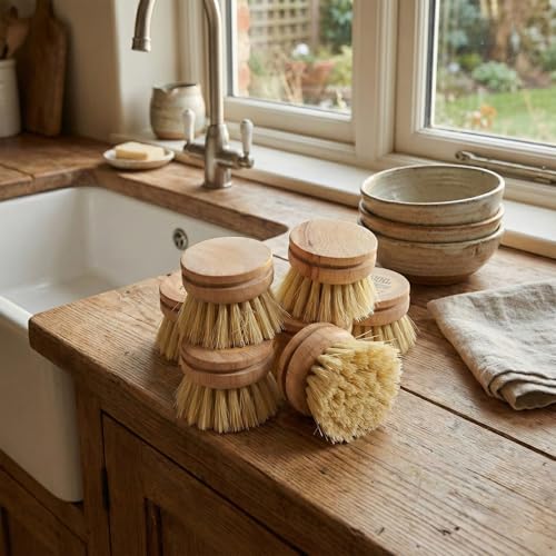12pcs Dish Brush with Wooden Handle Natural Kitchen Brush Washing Scrubber