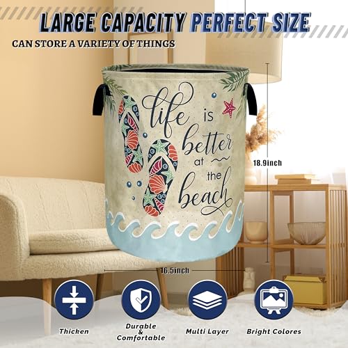 Funny Beach Laundry Basket Oxford Cloth Foldable Hamper 18.9x16.5 Inch - color: Funny The Beach