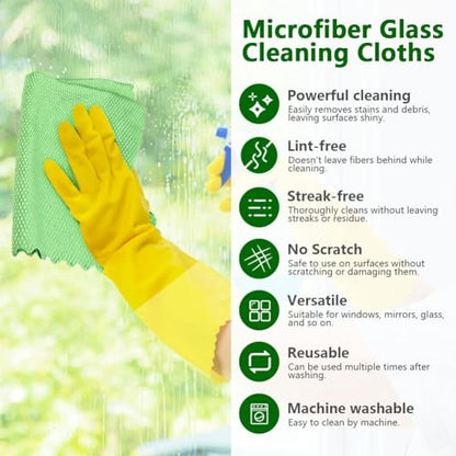 10 Pack Microfiber Glass Cleaning Cloth, 9.84x9.84 Inch Lint Free Window Cleaning Wipes, Work for Glasses, Windshields, Mirrors, and Stainless Steel, Grey Green Purple