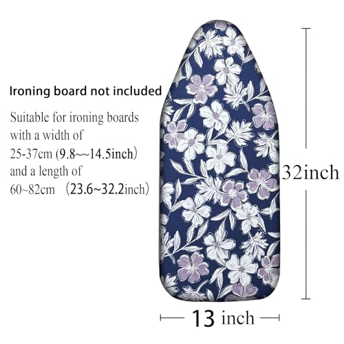 Small Ironing Board Cover Scorch Resistant, Table top Ironing Cover with Padding Heat Reflective Heavy Duty Pad(White Purple Flower, 12.5"x32") - color: White Purple Flower