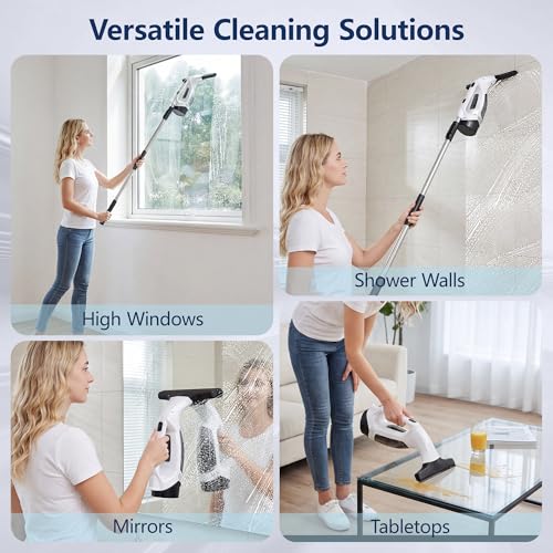 Window Vacuum Squeegee with Extendable Pole 31-40", Electric Cleaner Tool