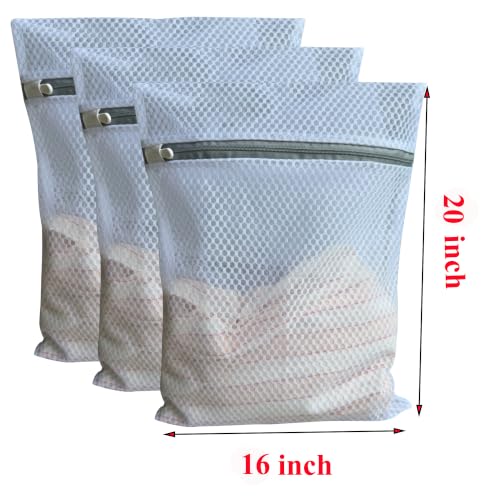 3Pcs Mesh Laundry Bags Durable Zipper Wash Bags for Delicates, Lingerie, Bras, Underwear, Baby Clothes, Shoe, Sock - Protect Garments in Washing Machine Pouch Net Bag Travel (3 Large(16 x 20 Inches)) - size: 3 Large(16 x 20 Inches)