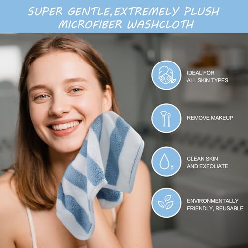 SINLAND Microfiber Facial Cloths Fast Drying Washcloth 12inch x 12inch Absorbent Face Wash Cloth Soft Makeup Remover Cloths - color: Blue Stripes, size: 1 Count (Pack of 20)