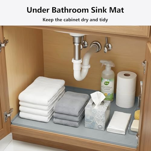 Mateeylife Under Sink Mat Kitchen Waterproof, Silicone Sink Tray 28"X19" - color: Light Grey, size: 19''W x 28''L