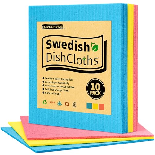 Swedish Dishcloths for Kitchen 10 Pack, Multicolor Dish Cloth, Absorbent Dish Towels for Kitchen, Multipurpose Cellulose Sponge Cloths, Reusable Paper Towels for Home & Kitchen - color: Blue, Yellow, Pink, size: 10 Pack