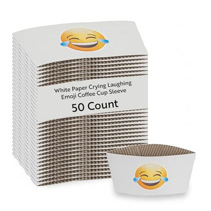 Restaurantware White Paper Crying Laughing Emoji Coffee Cup Sleeve, 50 Pack - color: White, size: Crying Laughing