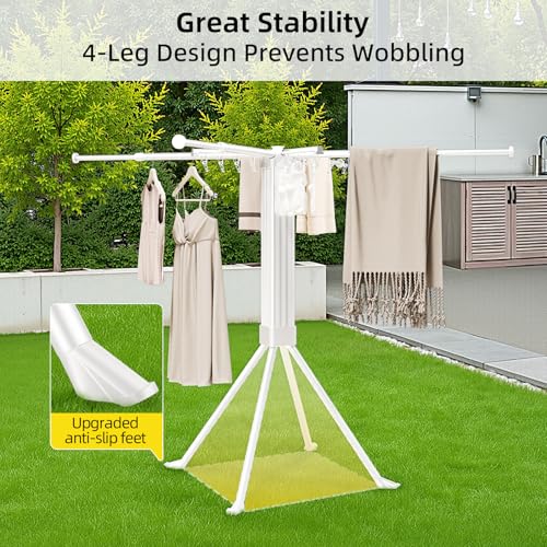 BIREN Clothes Drying Rack Foldable Extending Laundry Rack with 16 Clips Collapsible Clothing Rack Space-Saving Clothing Racks for Hanging Clothes, Indoor, Camping, Balcony, Outdoor - color: White