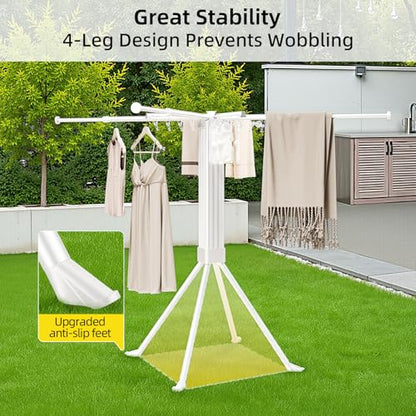 BIREN Clothes Drying Rack Foldable Extending Laundry Rack with 16 Clips Collapsible Clothing Rack Space-Saving Clothing Racks for Hanging Clothes, Indoor, Camping, Balcony, Outdoor - color: White