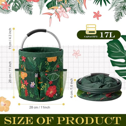 Bucket Tool Organizer, 6 Pockets Garden Bucket Caddy Foldable Buckets Caddy Organizer Fit 3.5 to 5 Gallon Buckets, Portable Gardening Tool Bag with Handle for Cleaning Home Garden(Green Leaves) - style: Green Leaves