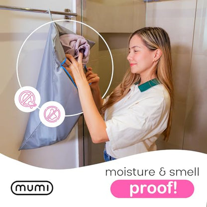 MUMI Smell-Proof Travel Laundry Bag with Folding Hanger, Grey - color: Grey