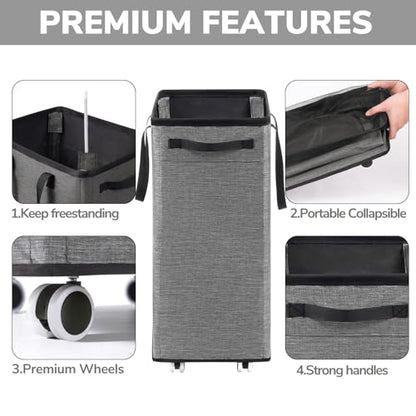 Goodpick 75L Laundry Basket with Wheels & Removable Wash Bag for Dorm - color: Light Grey 1-Pack