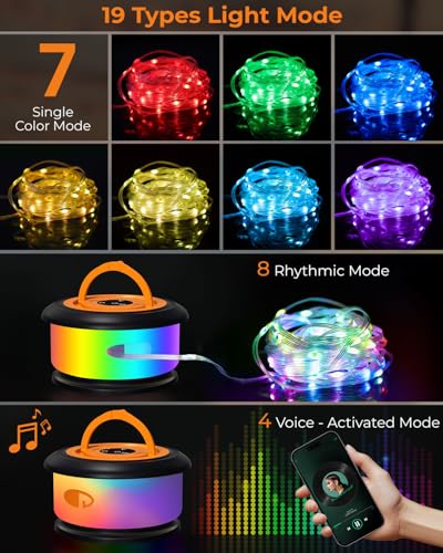 Camping String Lights, Retractable 32.8FT Rechargeable Fairy Light - color: Black&Orange