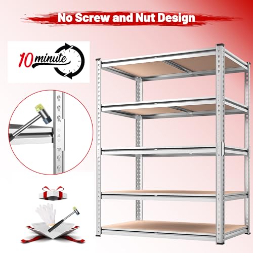REIBII Galvanized Garage Shelving,5-Tier Metal Rack,36" W x 16" D x 72" H - color: Galvanized
