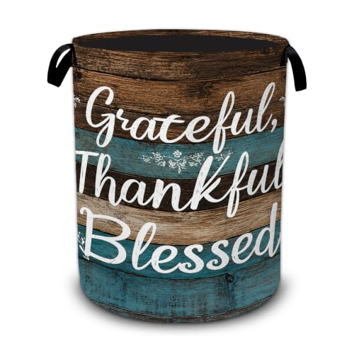 Grateful Thankful Blessed Laundry Basket,Foldable Oxford Laundry Hamper with Handles,Collapsible Clothes Storage Bucket Tote Bag for Laundry Room,Bathroom,Bedroom,Dorm - color: Grateful Thankful Blessed