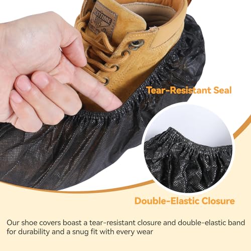 LYSHIYI 100Pcs Shoe Covers Disposable Non Slip, Large Size Non-Woven Boot Covers, Breathable and Durable, Fits US Men 6-14 Size, Reusable Slip-Resistant Booties for Indoors (Black) - size: 100pcs Non-woven