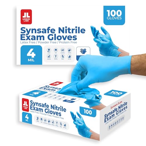 London Labs Synsafe 4 Mil - Blue Nitrile Exam Gloves –Disposable Latex Free & Powder Free – Extra Strong, Rubber Gloves - size: X-Small, style: 200 Count