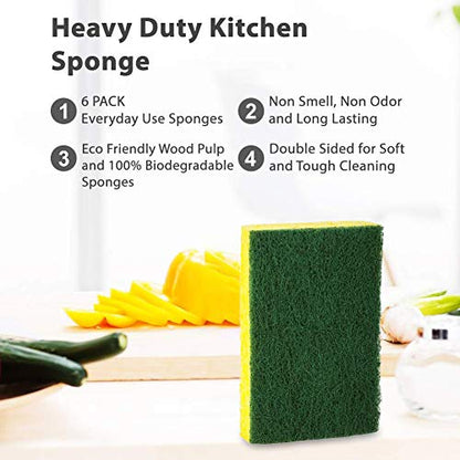 SCRUBIT Heavy Duty Scrub Sponges - Dishwashing Sponge Along with A Tough Scouring Pad - Ideal for Cleaning Kitchen, Dishes, Bathroom - Yellow - 24 Dish sponges - size: 24 Count (Pack of 1)