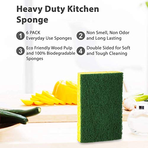 SCRUBIT Heavy Duty Scrub Sponges - Dishwashing Sponge Along with A Tough Scouring Pad - Ideal for Cleaning Kitchen, Dishes, Bathroom - Yellow - 24 Dish sponges (Pack of 2) - size: 24 Count (Pack of 2)