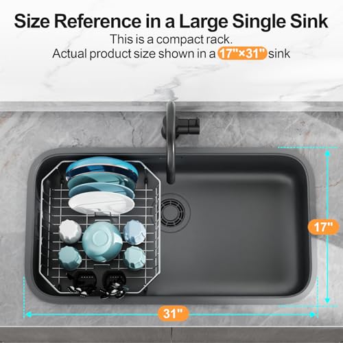 GSlife Small in Sink Dish Drying Rack - Stainless Steel for RV Kitchen - color: Silver Rack With Black Utensil Holder, size: Medium - 14.4" x 13.1" x 5.3"