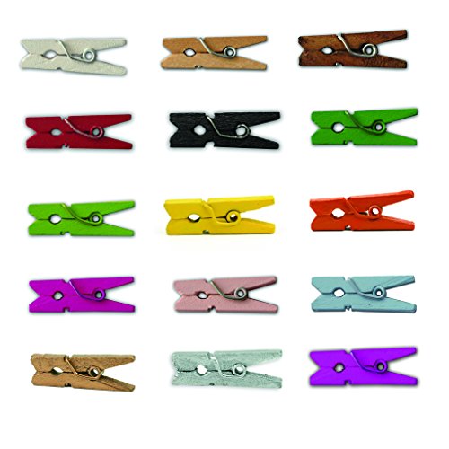 LWR CRAFTS Wooden Mini Clothespins 15 Colors 200 Per Pack 1" 2.5cm (All) - color: All