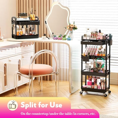 SUNALLY Makeup Cart Organizer with Drawer,4 Tier Rolling Makeup Cart, Black - color: Black, size: 4 Tier