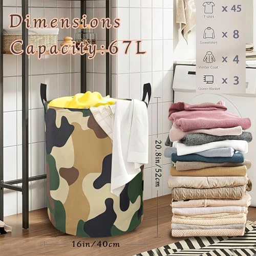Vintage Camouflage Laundry Basket,Foldable Oxford Cloth Laundry Hamper with Handles Waterproof Dirty Clothes Storage Basket for Bathroom Bedroom Dorm Room 16" x 20.8" - color: Vintage Camouflage